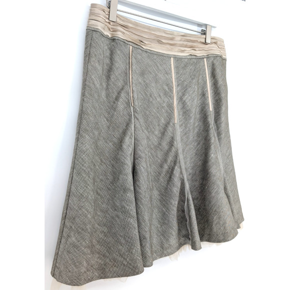 VTG Y2K Limited Gray Pleated Flared Mesh Ruffle Lined Silk Trim Skirt Size 10 - Picture 7 of 11